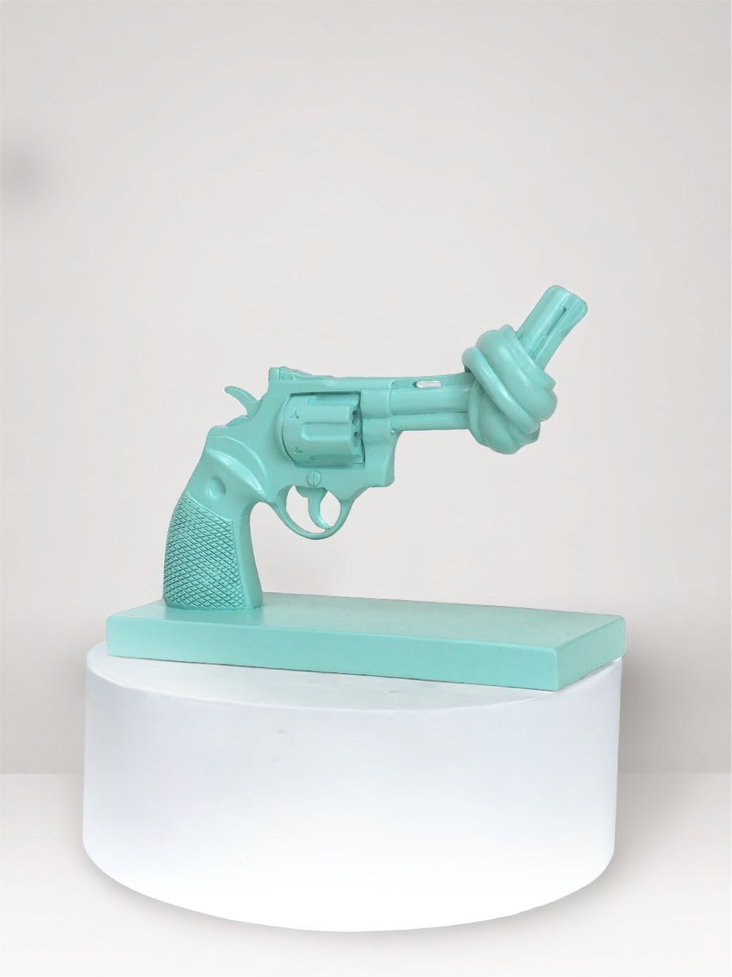 The Knotted Gun celeste blue sculpture.