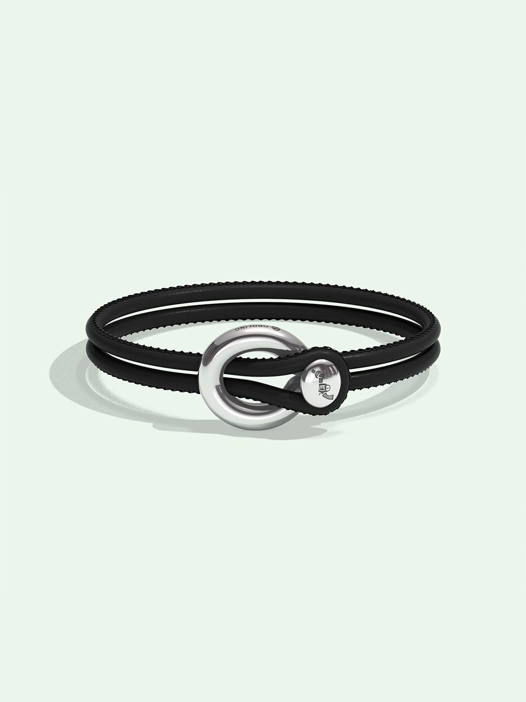 Imagine black leather bracelet by Orrling in a front view created in collaboration with the Non-Violence Project.