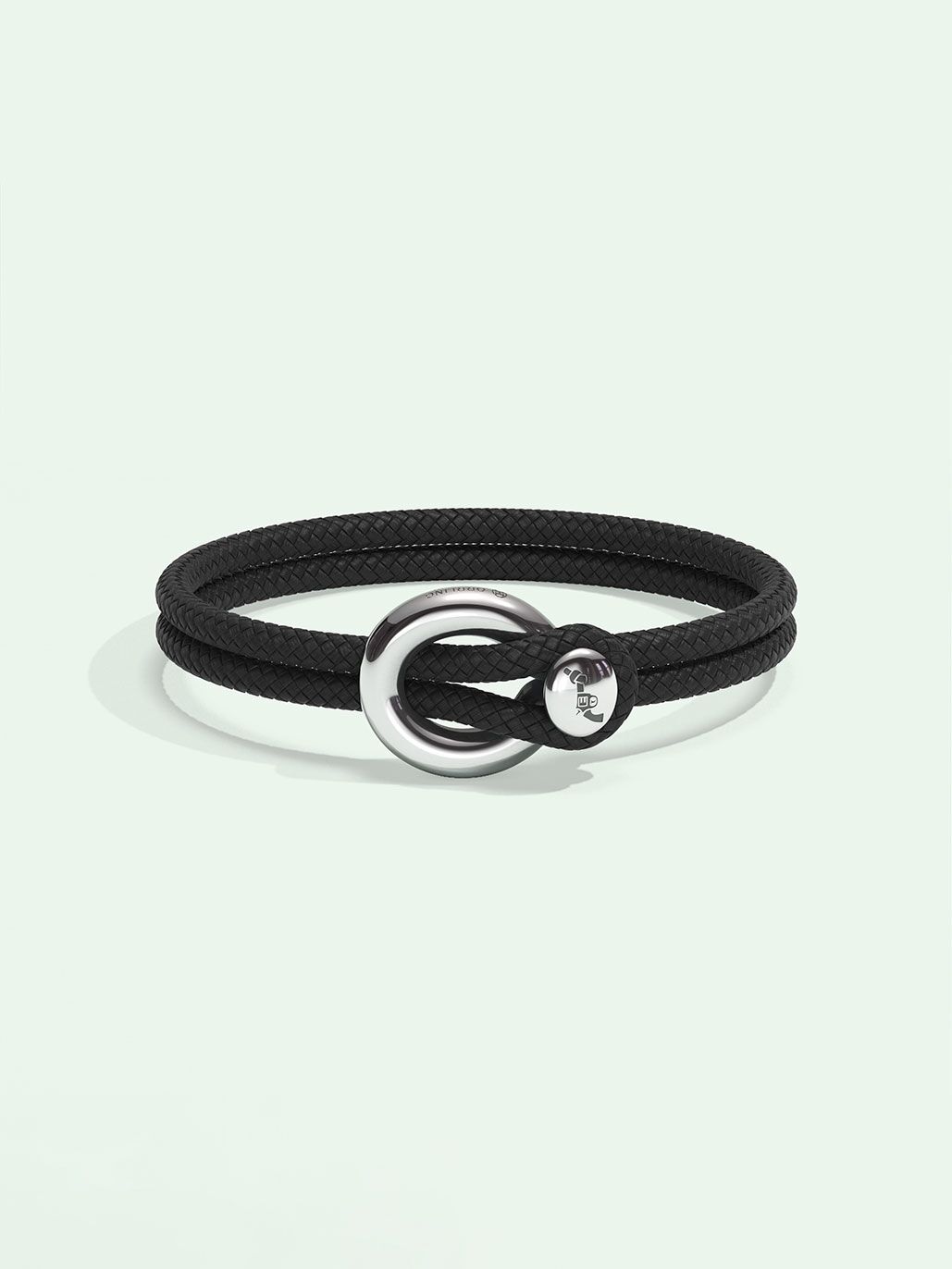Imagine black nylon bracelet by Orrling in a front view created in collaboration with the Non-Violence Project.